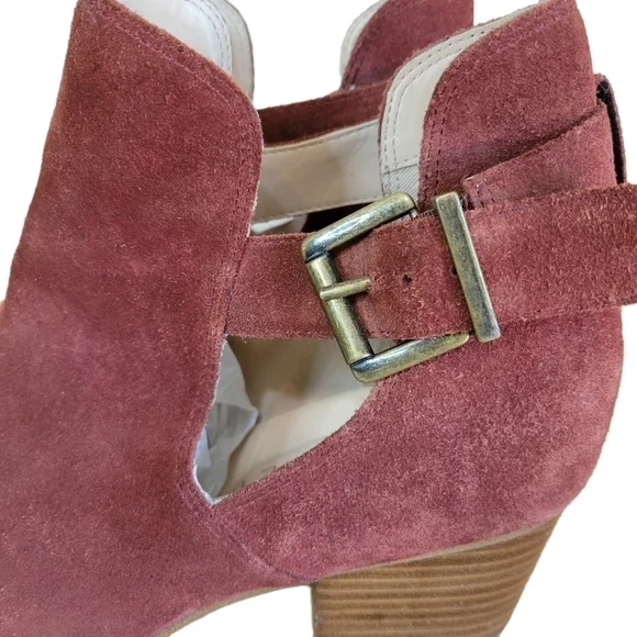 𝅺SOLE Society Suede Ankle Heeled Boot With Buckle Olive Red Size 9.5 - Picture 4 of 8